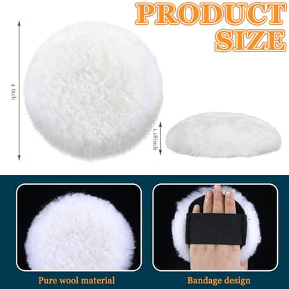 DaisyInner 8 Pcs Lambswool Stain Pad 4 Inch Wood Stain Applicator Pads No Waste Reusable Lambswool Wax Applicator Staining Pads for Wood for Latex Oil Based Finishes Paints Buffing Polishing