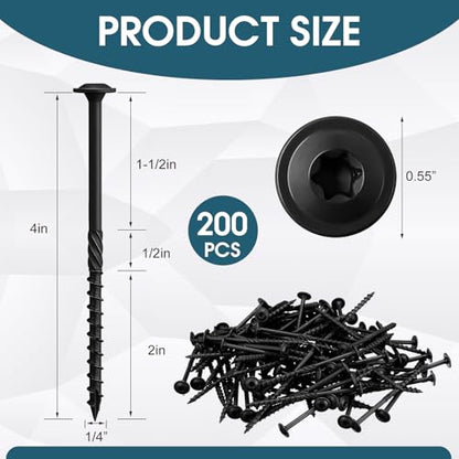 Threlaco 200 Pcs #14 x 4 Inch Wood Screws Structural Lag Screws, Black - color: Black, size: #14 x 4 inch