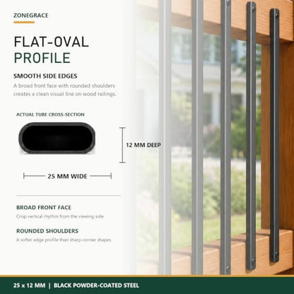ZONEGRACE 100 Pack 36 Inch Black Deck Balusters, Smooth Oval Metal Spindles and Pickets for Face Mount Wood Porch Patio Railing, with Bubble Level Spacing Gauge, Pre-Installed End Plugs and Screws - size: 36 Inch