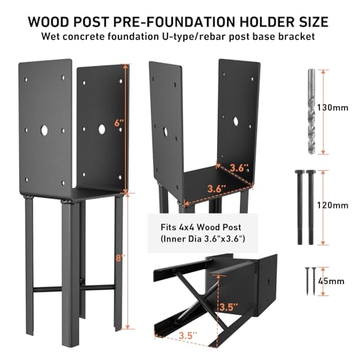4x4 Fence Decking Post Anchors & Bases for Wet Concrete, 4 Pack
