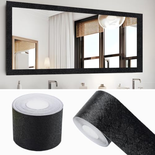 10M Black Mirror Border Peel and Stick, Bathroom Wallpaper Border Tape - color: Black, size: 3.9" x 393"