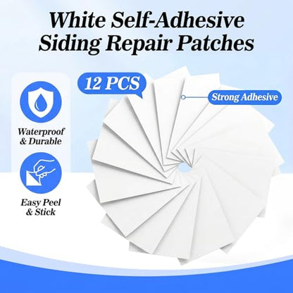 MAQIHAN 12 Pcs Vinyl Siding Repair Kit - White PVC Patch for Exterior Wall