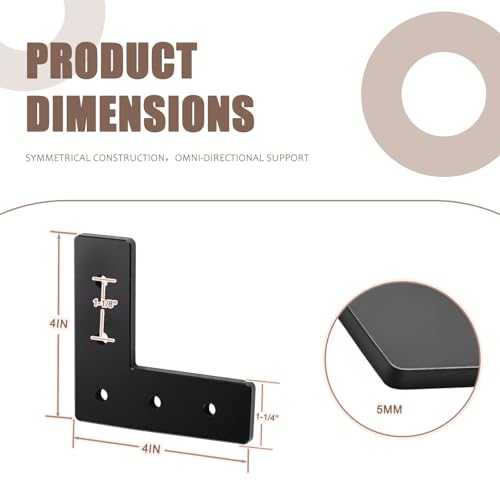 4 Pack 4" L Mending Plate 4 x 4 Black Steel Flat Corner Brace - size: 4inx4inx5mm