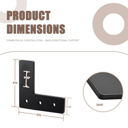 4 Pack 4" L Mending Plate 4 x 4 Black Steel Flat Corner Brace - size: 4inx4inx5mm