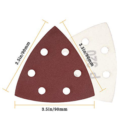 SPEEDWOX 50 Pcs Triangle Sanding Pads Hook and Loop 320 Grit Oscillating Sanding Pad 90mm 6 Holes Fit 3-1/2 Inches Oscillating Multi Tool Detail Sander Sandpaper Triangle Sanding Discs Sanding Tool - style: 320 Grit