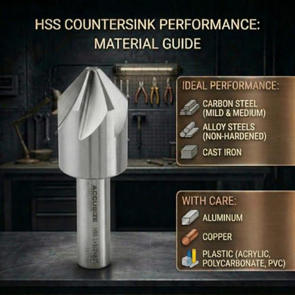 Accusize Industrial Tools 60 Degree 6 Flute H.S.S. Machine Countersink, 8 Pcs, Precision Ground, 0206-0010 - size: 60°
