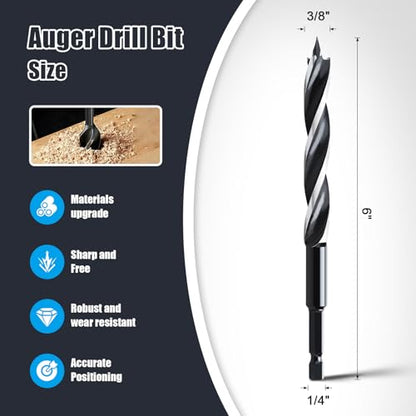 2PCS 3/8"x6" Auger Drill Bit for Wood,Hex Shank Tri Flute Drill Bit - size: 3/8"x6"(2pc)
