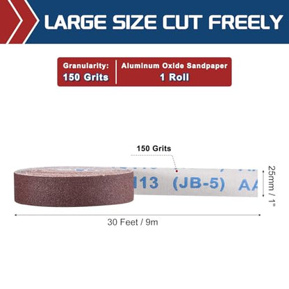 Sandpaper Roll 1Inch 30FT 150Grit Aluminum Oxide Emery Cloth Roll - size: 1 Inch x 30 Feet 150 Grits