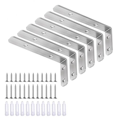 LSK 6PCS L Bracket, L 4"×H 2" Shelf Support Bracket, Max Load :42lb, Silver - color: Silver, size: 4x2 inch (light duty)