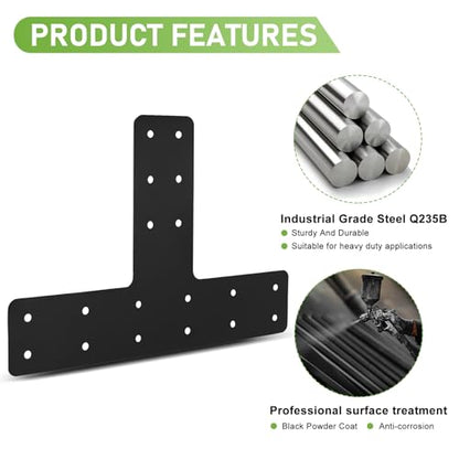 T Post Bracket 2PCS,14x10 T Flat Mending Plate for 4x4,6x6 Lumber - style: T Shape（14X10X3）