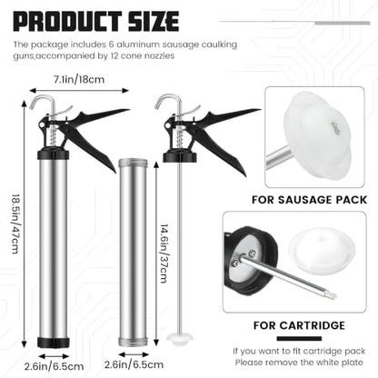 Lasnten 6 Pack Sausage Caulking Gun with 4 Cone Nozzles, Gray - color: Gray