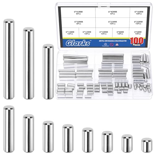 Glarks 100pcs M6 Solid Dowel Pins Kit, 11 Sizes Stainless Steel Cylindrical Shelf Support Peg Pin Rod Fastener, Parallel Dowel Pin Fastener for Machinery Manufacturing, Furniture Installation - size: 100pcs M6