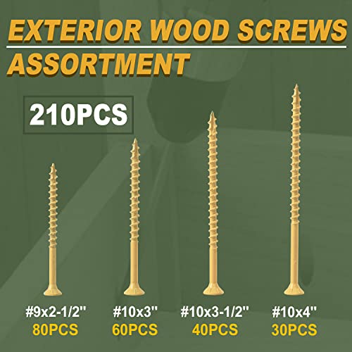 LIONMAX Wood Screws Kits 210PCS, 4 Size Deck Screws Assortment - size: #9+#10 (210pcs)