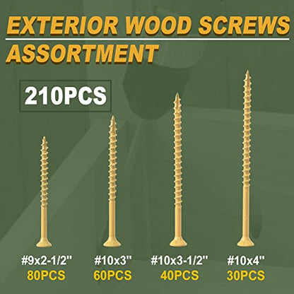 LIONMAX Wood Screws Kits 210PCS, 4 Size Deck Screws Assortment - size: #9+#10 (210pcs)