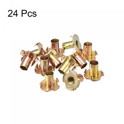 uxcell M8x16mm T-Nuts 4 Pronged Tee Nut Carbon Steel Threaded Inserts for Wood 24pcs - size: M8x16mm