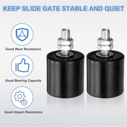 uxcell 2Pcs Slide Gate Guide Roller, 2" Nylon Rollers Gate Support Assembly - color: Black, size: 2 Inch