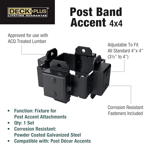 Deck Plus Ironwood Post Band Accent, 4in x 4in, 1 Set, Black