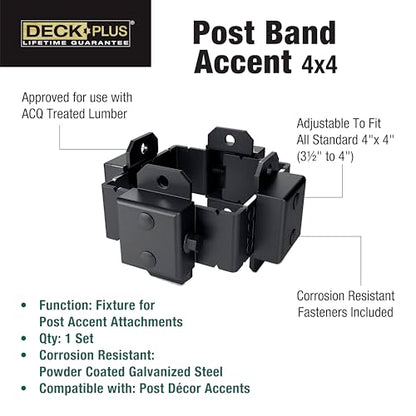 Deck Plus Ironwood Post Band Accent, 4in x 4in, 1 Set, Black