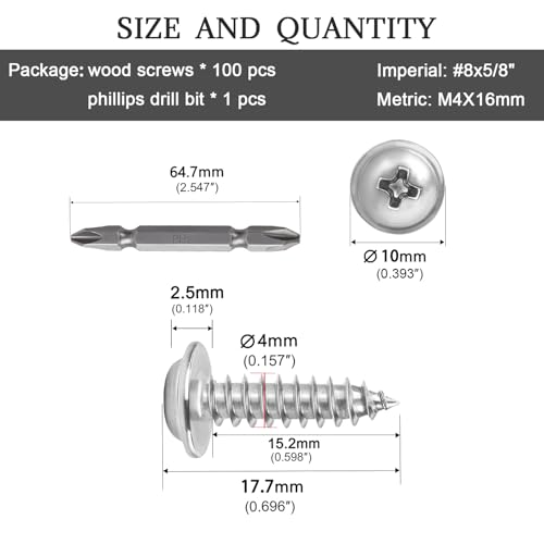 #8 x 5/8" Phillips Modified Truss Head Wood Screws 100pcs ZGLS-04 - size: #8 x 5/8"