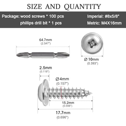 #8 x 5/8" Phillips Modified Truss Head Wood Screws 100pcs ZGLS-04 - size: #8 x 5/8"