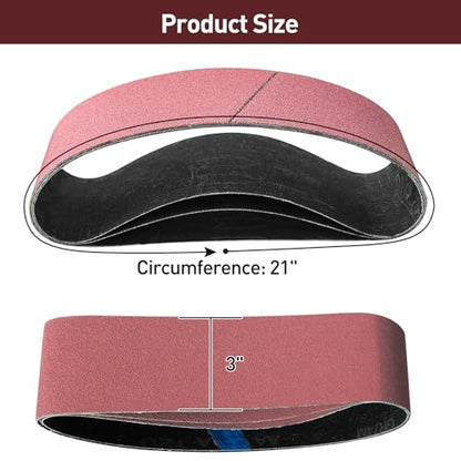 3" x 21" Sanding Belts for Belt Sander, Assorted Grits 12 Pcs (3 Each of 80 120 150 240), Aluminum Oxide Sanding Belts for Woodworking Metal Polishing Knife Sharpening - size: 3" x 21"