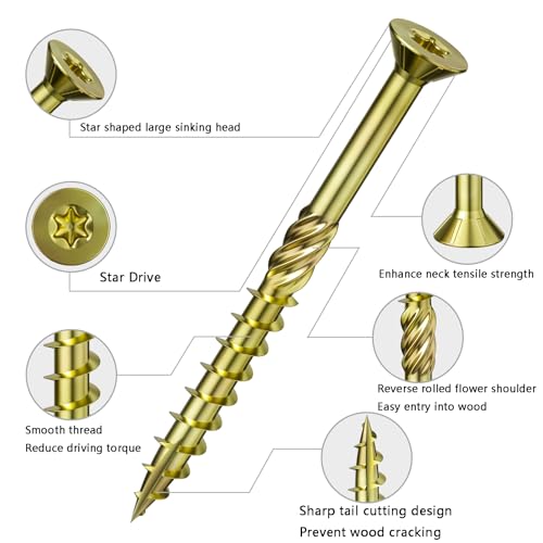 Wensilon 5/16 * 8" Yellow Zinc Deck Screws, (20pcs) 2 lbs.Exterior Wood Screws, Bronze, Star Bit - color: Yellow, size: 5/16*8"
