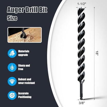 1-1/2" x 18" Auger Drill Bit for Wood,Hex Shank Tri Flute Drill Bit - size: 1-1/2"x18"
