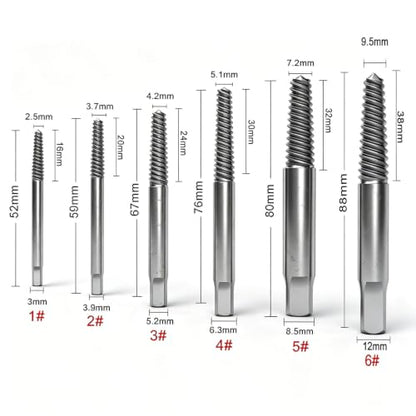 heyous 6PCS Black Metal Tap Extractor Set Power and Hand Tool Broken Thread Remover for Removing Screw/Bolt/Fasteners