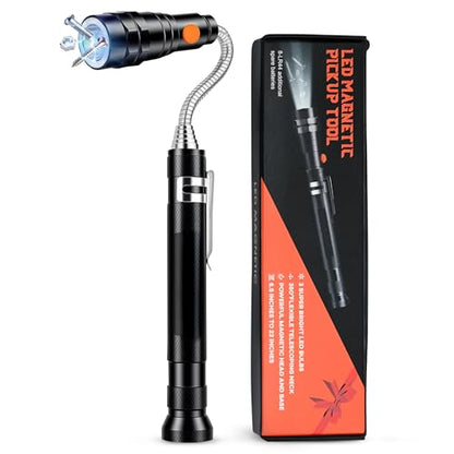 2026 Upgraded LED Telescoping Magnetic Pickup Tool with Flashlight, Flexible Neck Magnetic Grabber with 3 Bright LEDs, Extendable Pickup Stick for Screws Nuts Bolts Automotive DIY Repair