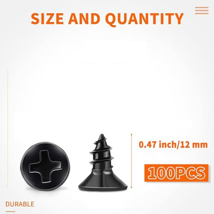 100 PCS #4 X 1/2 inch Stainless Steel 18-8 (A2) Wood Screws, Black Coated Flat Head Phillips Full Threaded 0.47" Length Small Screw by TPOHH - size: #4 X 1/2 inch