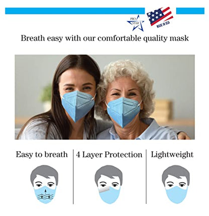 ProStar Respirator Face Mask, Fold-Style with Ear Loops, Made in USA, 20pcs, 4-Layer 95% Filter Efficiency, Blue