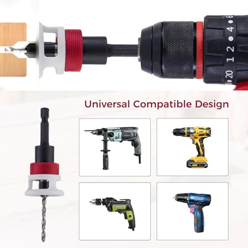 Countersink Drill Bit, 1/8" x3/8" Carbide Tipped Drill Bits with Depth Stop, 1/4" Quick Change Hex Shank Countersink Drill with Replaceable HSS Pilot Drill Bit for Plastic, Woodworking - size: 1/8" x 3/8"