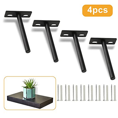 4 Inch Floating Shelf Bracket, 4 Pcs, Black - size: 4 Inch