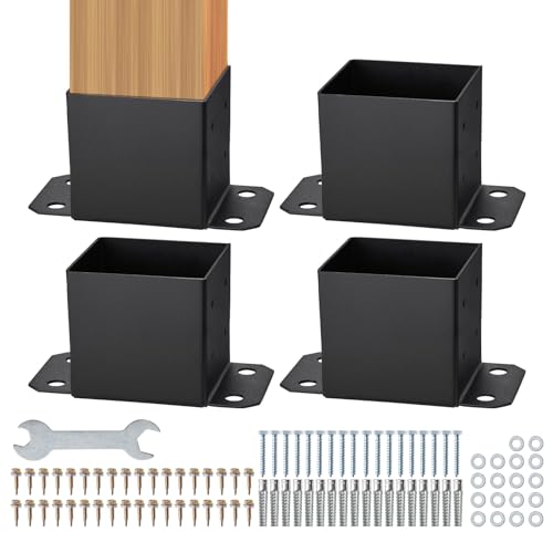 VEVOR 6x6 Post Base, 4 Pack, 5.6"×5.6" Inner Size, Heavy Duty Powder-Coated Matte Black Post Anchor Bracket for Wood Posts, Pavilion Deck Railing Support - size: 6x6 4pc
