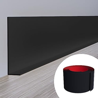 Duzzy Flexible Baseboard Molding Trim, 5 Inch(W) x 40 Feet(L) Peel and Stick Rubber Wall Trim Molding, Self-Adhesive Vinyl Wall Base Cove Base - color: Black, size: 5 Inch x 40 Feet