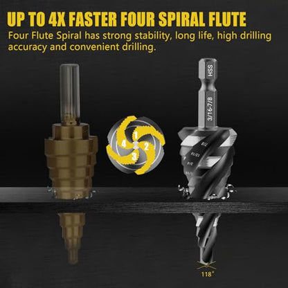 5PCS Four Spiral Flute Step Drill Bit Set&Heavy Duty Automatic Center Punch - size: 6 Pieces