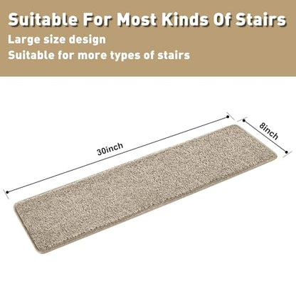 PURE ERA Carpet Stair Treads for Wooden Steps 8 x 30 Inch Cream Gray 14 pcs - color: Cream Gray
