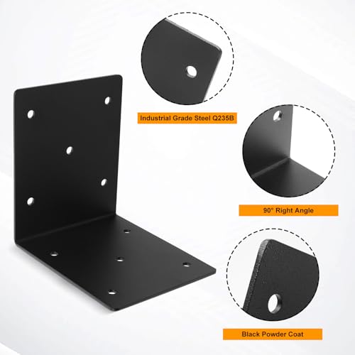 4 Pcs 6"x6"x5" L Right Angle Bracket, Heavy Duty Steel 3MM - size: L-6''X6''X5''
