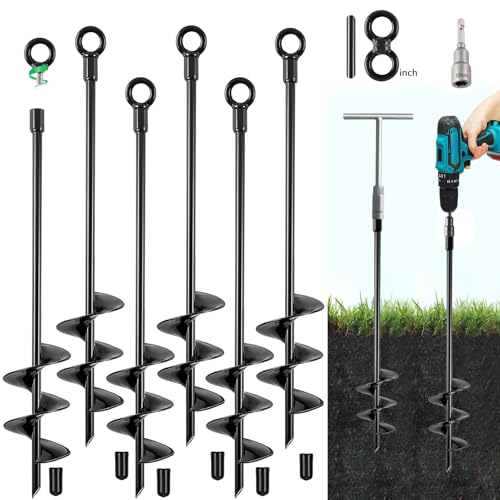 Fabulas Ground Anchors Screw in, 18 Inch Heavy Duty Swing Set Ground Anchor Kit 6 Pack, Spiral Earth Trampoline Stakes High Wind Metal Auger Stakes for Dog Sheds Tent Carports Camping