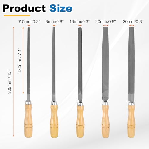 HARFINGTON 5pcs Metal File Set 8" Coarse Teeth High Carbon Steel Hand Files with Wooden Handle Square/Flat/Triangle/Half-Round/Round for Metal Wood Stone Grinding Polishing Engraving - size: 1, style: Coarse Teeth