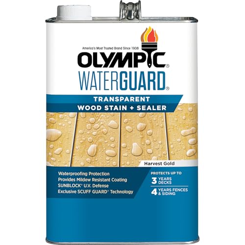 Olympic WaterGuard 1 gal. Harvest Gold Transparent Wood Stain and Sealer - color: Harvest Gold, size: 1 Gallon, style: No sheen