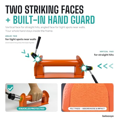 Floor Gap Fixer Tool for Vinyl Plank Flooring, Laminate & Wood Floor Gap Repair, No Suction Cup, Heavy Duty Iron with Washable Non-Slip Base, 2 Spare Pads, Vertical & Angled Striking Faces
