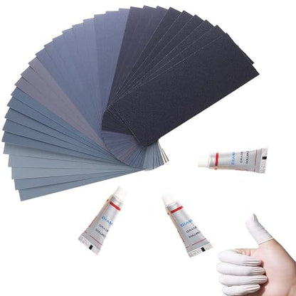 Extra Fine Sand Paper 120 to 20000 Grit, 36 PCS Sandpaper Sheets with 3 Finger Cots, Assorted Wet Sanding Paper Automotive Sandpaper Assortment, for Car Wood Metal Furniture 9.1 x 3.6'' - style: 36PCS
