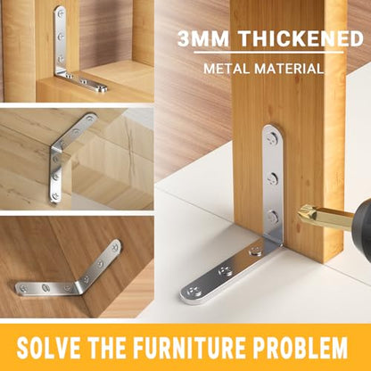 25Pcs Stainless Steel Angle Brackets 3”x 3” Heavy Duty Corner Brackets - size: Silver-3x3 Inch
