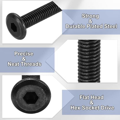 PATIKIL Furniture Bolt Nut Set, 6 Pcs M8 x 60 mm Metric Carbon Steel Flat Head Hex Socket Cap Screws Bolts with Barrel Nuts Hex Key Wrench for Beds Headboards Chairs, Black - size: M8 x 60mm