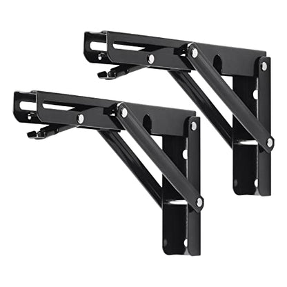 YUMORE 8 Inch Folding Shelf Bracket, Heavy Duty L Bracket, Black, 2 Pack - color: Black, size: 8 Inch