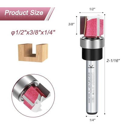 3-Flute Top Bearing Flush Trim Bit 1/4" Shank 1/2" Dia 3/8" Cut Length - size: 1/2"Dia x 3/8" x 1/4"Sh, style: Top Bearing