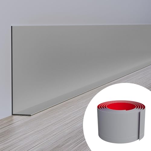 Duzzy Flexible Baseboard Molding Trim, 5 Inch(W) x 60 Feet(L) Peel and Stick Rubber Wall Trim Molding, Self-Adhesive Vinyl Wall Base Cove Base (Grey) - color: Gray, size: 5 Inch x 60 Feet