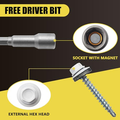 250PCS #10 x 1-1/2" White Hex Head Self-Drilling Metal Roofing Screws - color: White, size: 1-1/2 in