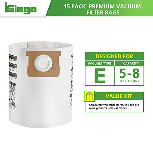5-8 Gallon Vacuum Bag Replacement for 90661 Shop Vac Bags, 15 Pack
